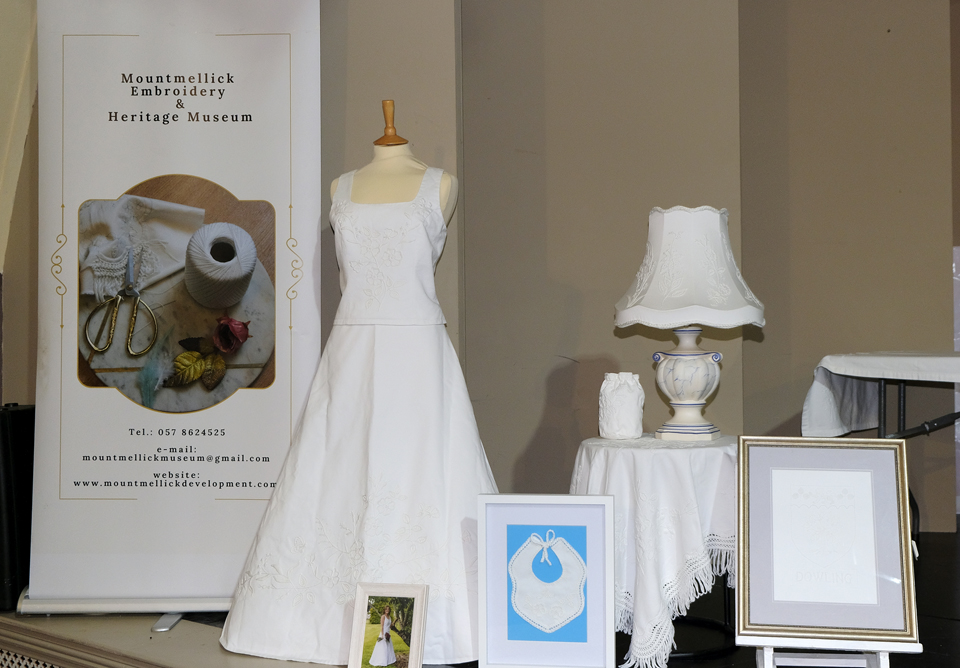 Historic embroidery on display in the Mountmellick museum